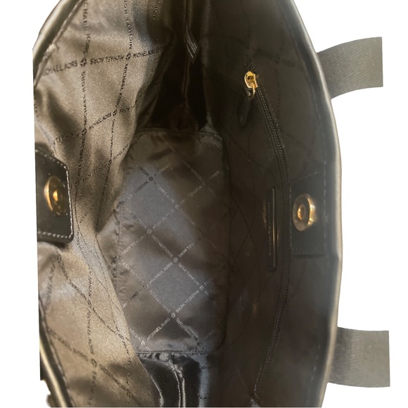 Michael Kors Maeve Black Pebbled Leather Satchel Tote with Logo Straps - Picture 5 of 13